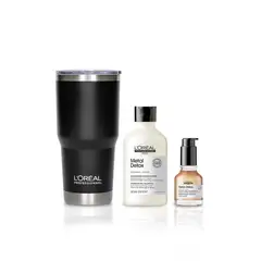 LOREAL PROFESSIONNEL - Set Metal Detox para Brillo y Protección: Shampoo 300ml + Aceite 50ml + REGALO Termo