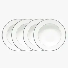 FLORENCIA - Set x4 Platos de Sopa Porcelana 22 cm con Borde Plateado