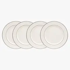 FLORENCIA - Set x4 Platos de Fondo Porcelana 26 cm con Borde Plateado
