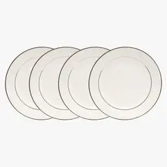 FLORENCIA - Set x4 Platos de Ensalada/Postre Porcelana 20 cm con Borde Plateado