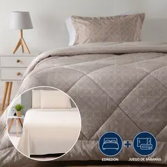 AMBIENTA - Juego de Cama 1.5 Plazas : Edredón Ligero + Juego de Sábanas