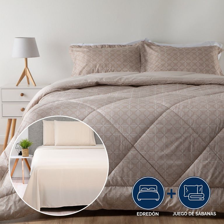 Juego de Cama 2 Plazas : Edredón Ligero + Juego de Sábanas