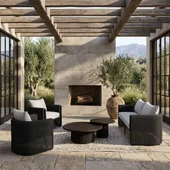 BASEMENT HOME - Juego de Sala de Terraza Santi de Ratán + Set Mesas De Centro (5 Personas)