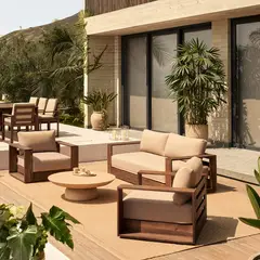 BASEMENT HOME - Juego de Sala de Terraza de Madera de Eucalipto + Mesa de Centro (5 Personas)