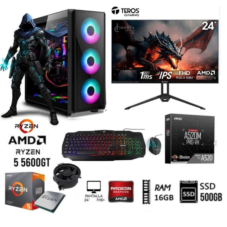 COMPUTADORA PC GAMER RYZEN 5-5600GT 3.2Ghz RAM 16GB DISCO SSD 500GB MONITOR 24