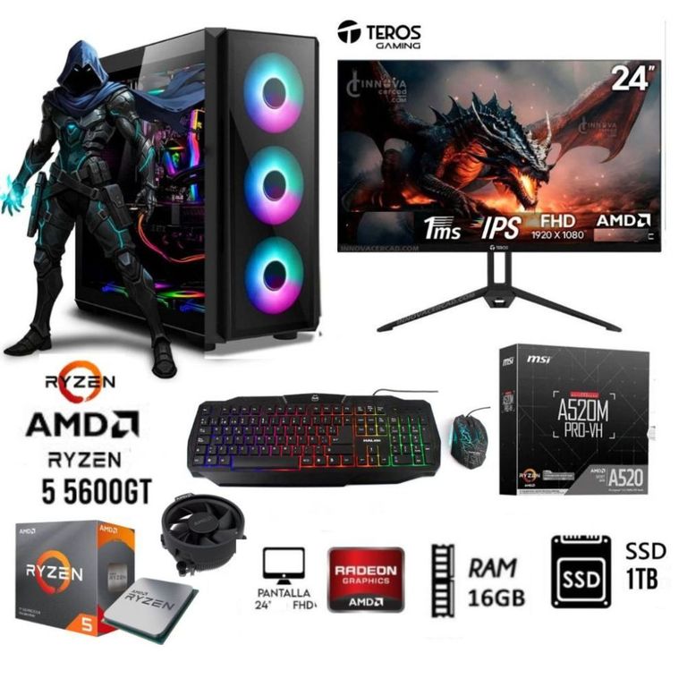 COMPUTADORA PC GAMER RYZEN 5 5600GT +RAM16GB+ DISCO SSD 1TB MONITOR 24 FHD