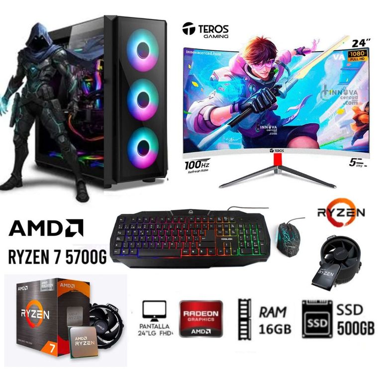 COMPUTADORA PC RYZEN 7 5700G +RAM 16GB +DISCO SSD 500GB +MONITOR 24 FHD