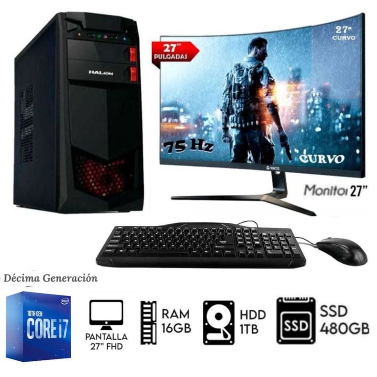 COMPUTADORA PC CORE I7-10°TH RAM 16GB DISCO 1TB + SSD 480GB MONITOR 27 FHD