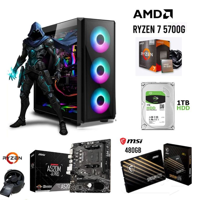 Computadora GAMER  PC Ryzen 7 5700G Ram 16GB  Disco 1TB+Disco SSD 480GB