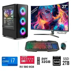 INTEL - Computadora PC Gamer Core I7 Ram 32GB DISCO SOLIDO SSD 2TB Video RX 580 8GB M27"