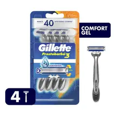 GILLETTE - Prestobarba3 máquinas desechables gel 4 unidades