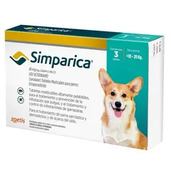 SIMPARICA - Antipulgas 40 mg X 3 Tabletas 10 - 20 KG