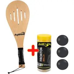 GENERICO - Raqueta fronton madera + 1 set de 3 pelotas fronton