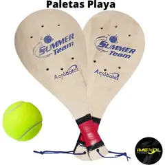 GENERICO - Raquetas paletas fronton playa madera con pelota y malla