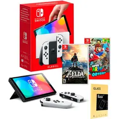 NINTENDO - Consola Switch Oled Blanco  Mario Odyssey  Zelda BOW  Mica.