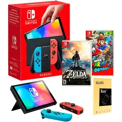 NINTENDO - Consola Switch Oled Neon  Mario Odyssey  Zelda BOTW  Mica.