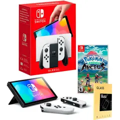 NINTENDO - Consola Switch Oled Blanco  Pokemon Arceus  Mica de vidrio.