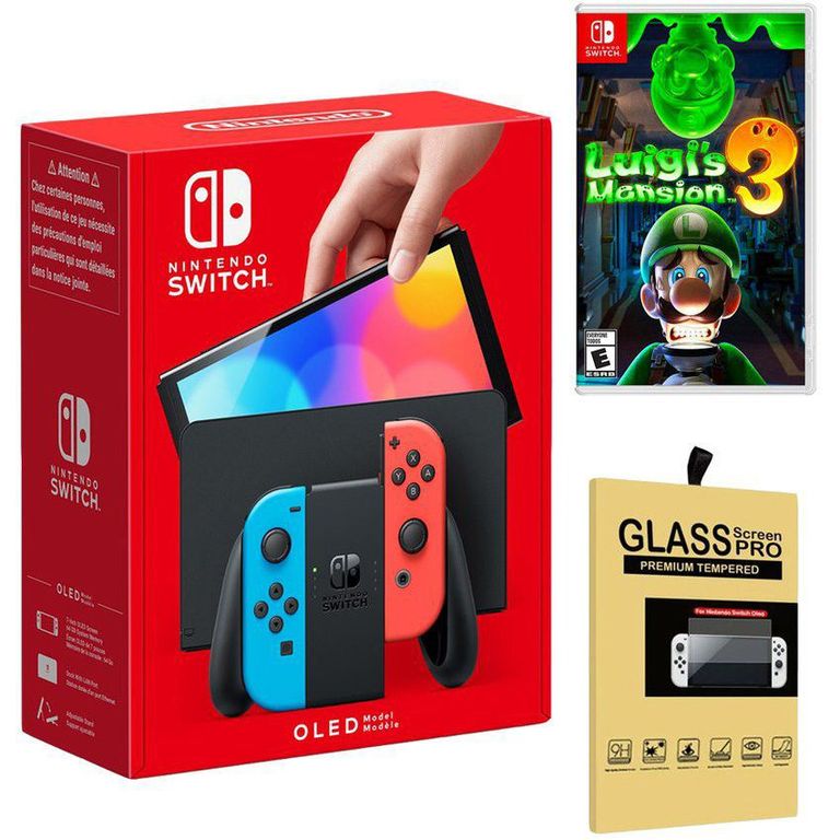 Consola Switch Oled Neón + Luigis Mansion 3 + Mica.