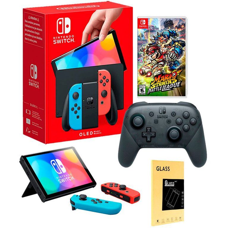 Consola Switch Oled Neon Mario Strikers Pro ControllerMica.