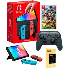 NINTENDO - Consola Switch Oled Neon Mario Strikers Pro ControllerMica.