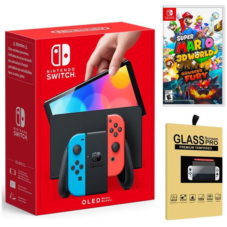 Consola Switch Oled Neón  Mario 3D World Bowser Fury  Mica.