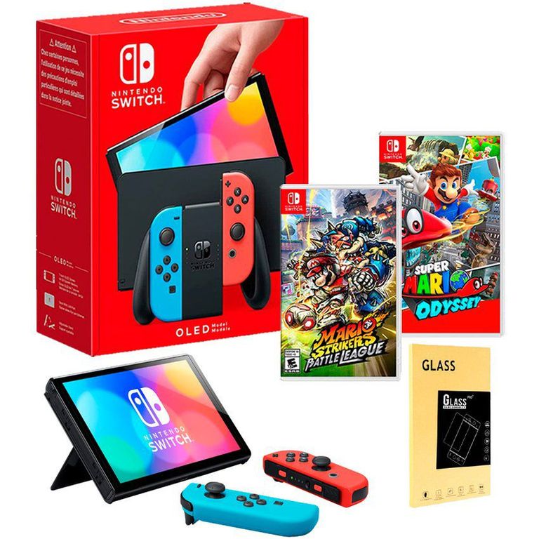 Consola Switch Oled NeonMario Odyssey  Mario Strikers Mica.