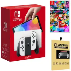 NINTENDO - Consola Switch Oled Blanco + Mario Kart 8 Deluxe + Mica.