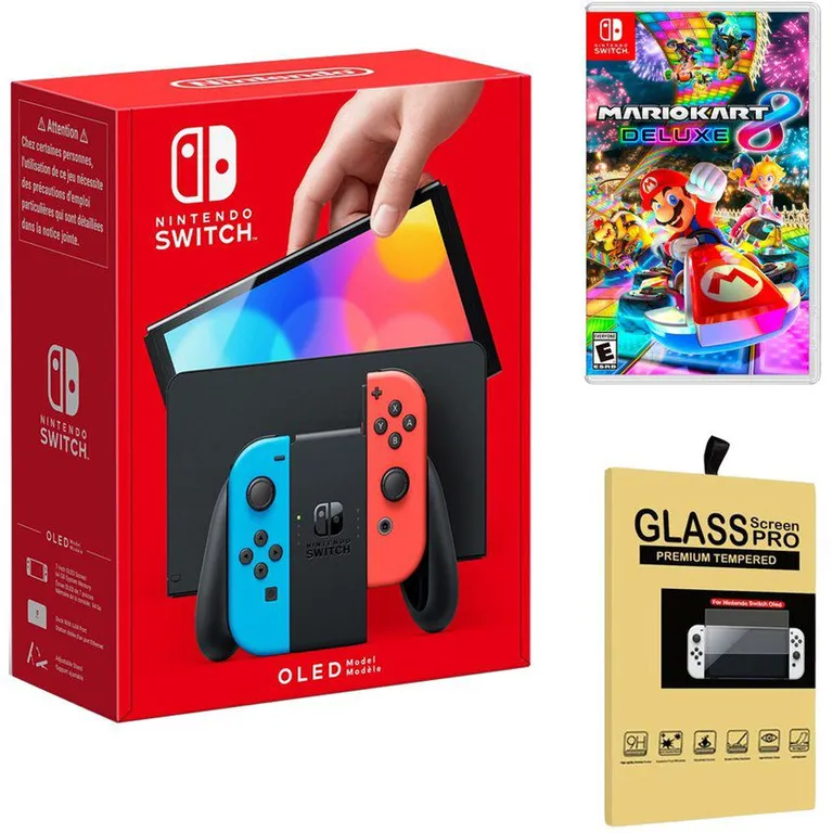 Consola Switch Oled Neón + Mario Kart 8 Deluxe + Mica.