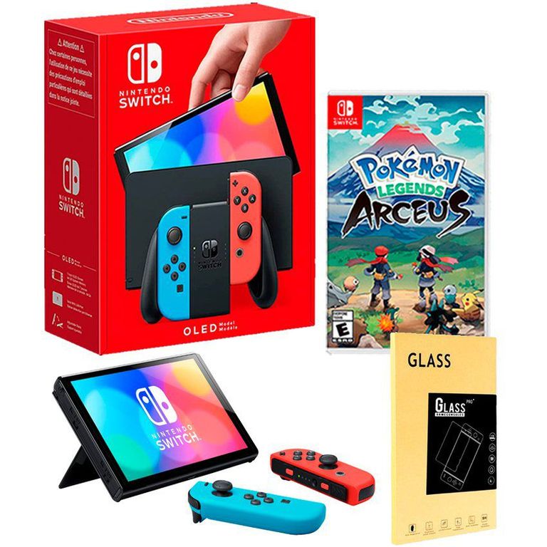 Consola Switch Oled Neon  Pokemon Arceus  Mica de vidrio.