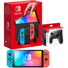 NINTENDO - Consola Switch Oled Neón  Mando Pro Controller.