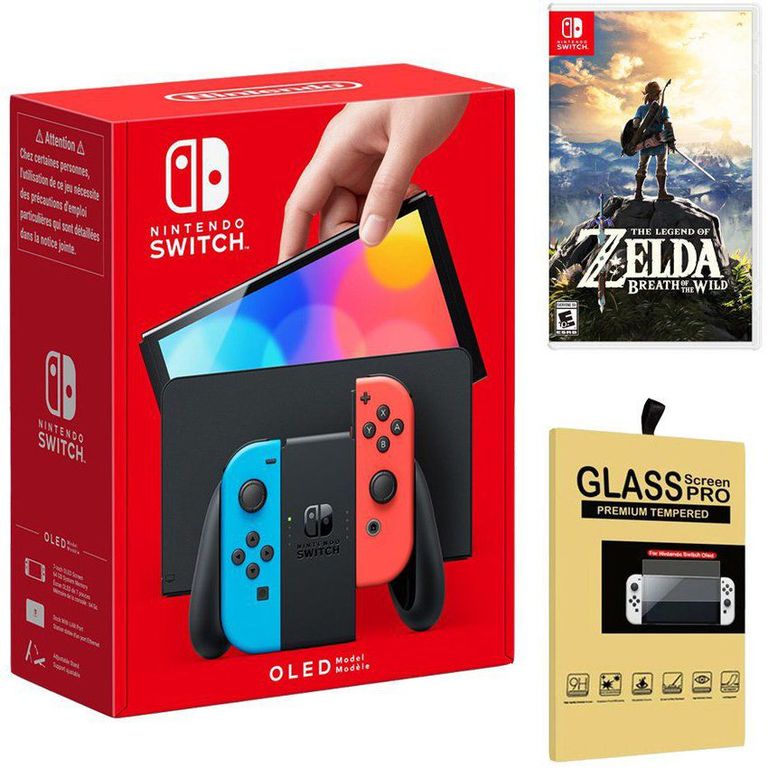 Consola Switch Oled Neón  Zelda Breath of the Wild  Mica.