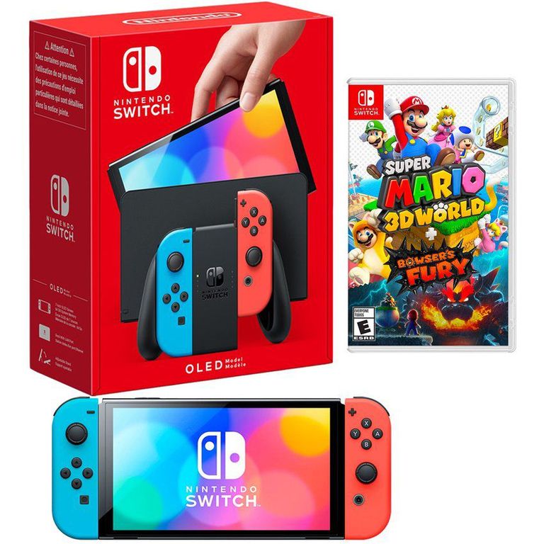 Consola Switch Oled Neón  Mario 3D World Bowser Fury.