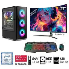 INTEL - Computadora PC Gamer Core I7 Ram16GB HDD1TB+SSD 480GB Video RX 580 8GB Monitor27