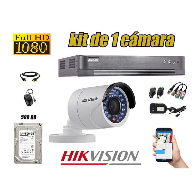 CÁMARAS SEGURIDAD KIT 1 FULL HD 1080P + DISCO 500GB