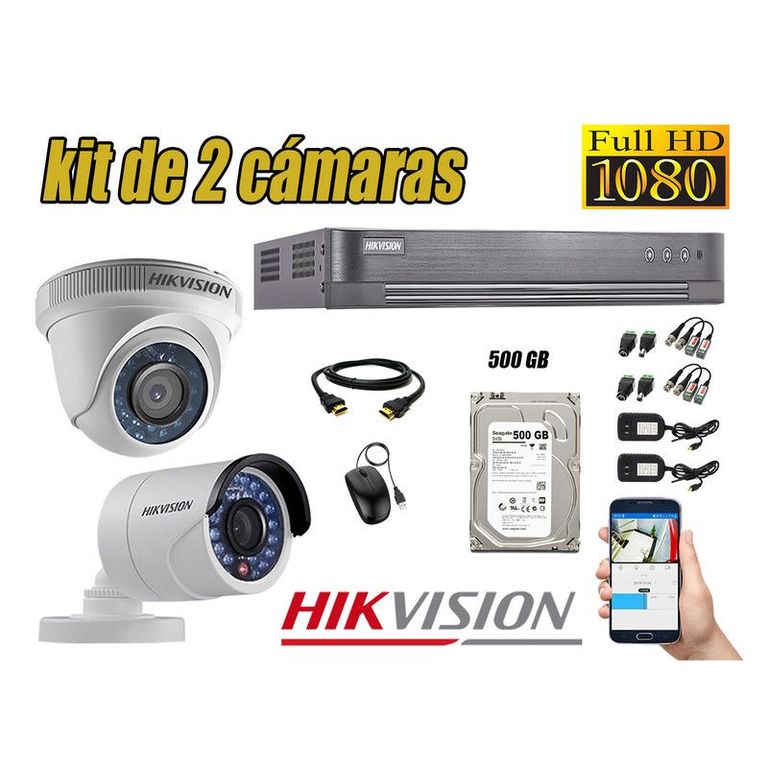 CÁMARAS SEGURIDAD KIT 2 FULL HD 1080P + DISCO 500GB