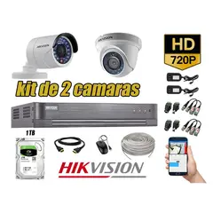 HIKVISION - CÁMARAS SEGURIDAD KIT 2 HD 720P + DISCO 1TB COMPLETO P2P