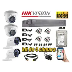 Hikvision - CÁMARAS SEGURIDAD KIT 4 FULL HD 1080P + DISCO 500GB