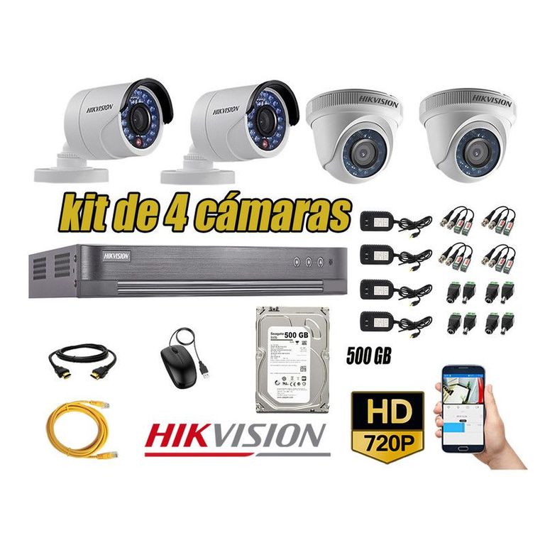 CÁMARAS SEGURIDAD KIT 4 HD 720P + DISCO 500GB P2P