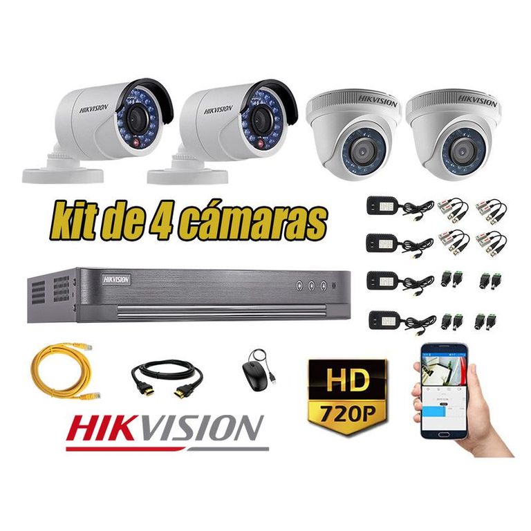 CÁMARAS SEGURIDAD KIT 4 HD 720P + CABLE HDMI P2P