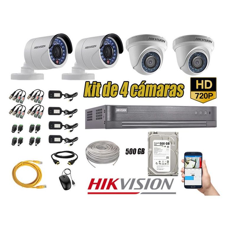 CÁMARAS SEGURIDAD KIT 4 HD 720P + DISCO 500GB COMPLETO P2P