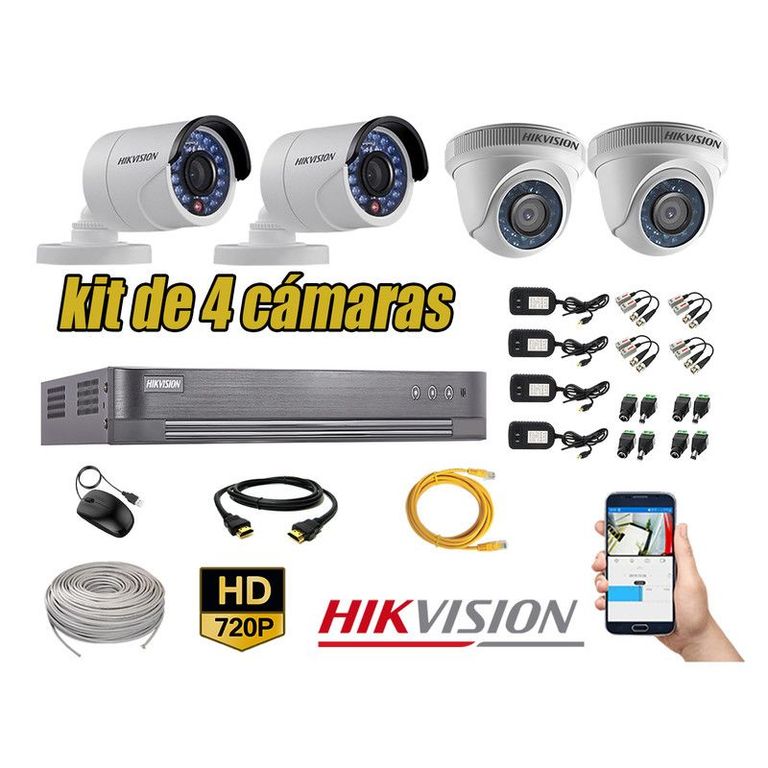 CÁMARAS SEGURIDAD KIT 4 HD 720P + CABLE HDMI VIGILANCIA P2P