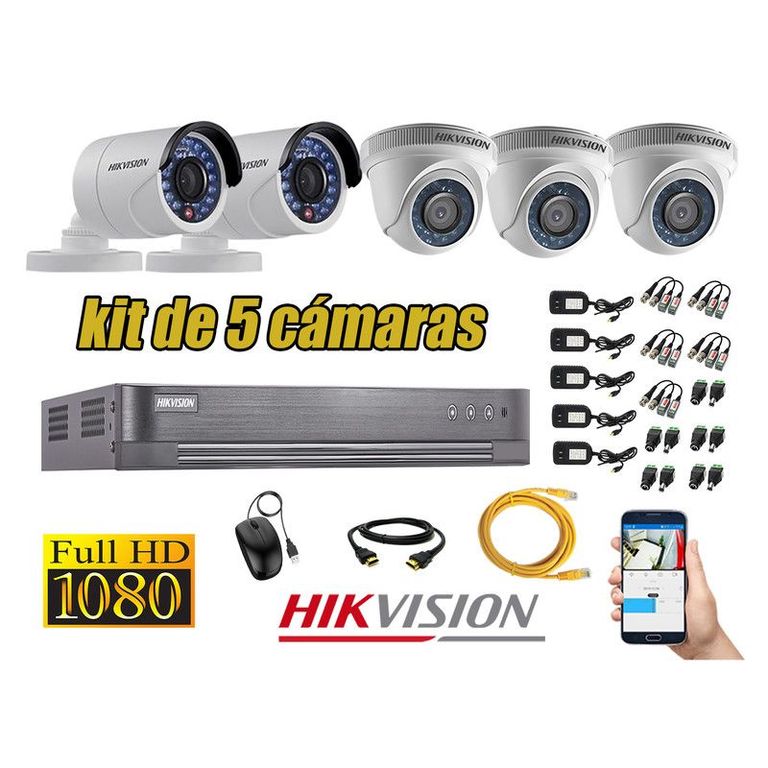 CÁMARAS SEGURIDAD KIT 5 FULL HD 1080P + CABLE HDMI