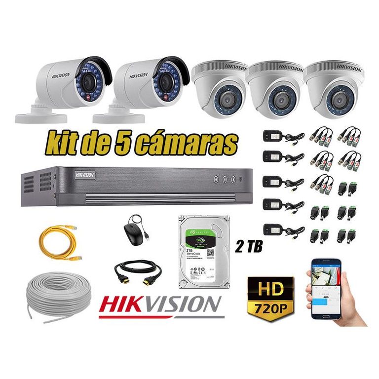 CÁMARAS SEGURIDAD KIT 5 HD 720P + DISCO 2TB COMPLETO P2P