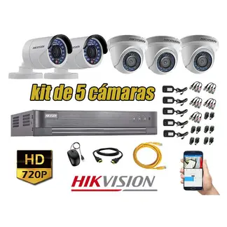 HIKVISION - CÁMARAS SEGUIRDAD KIT 5 HD 720P + CABLE HDMI P2P