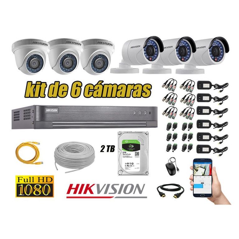 CÁMARAS SEGURIDAD KIT 6 FULL HD 1080P + DISCO 2TB COMPLETO
