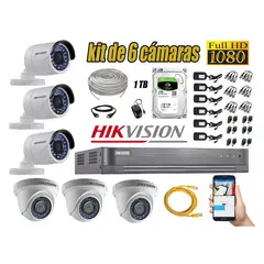 HIKVISION - CÁMARAS SEGURIDAD KIT 6 FULL HD 1080P + DISCO 1TB COMPLETO