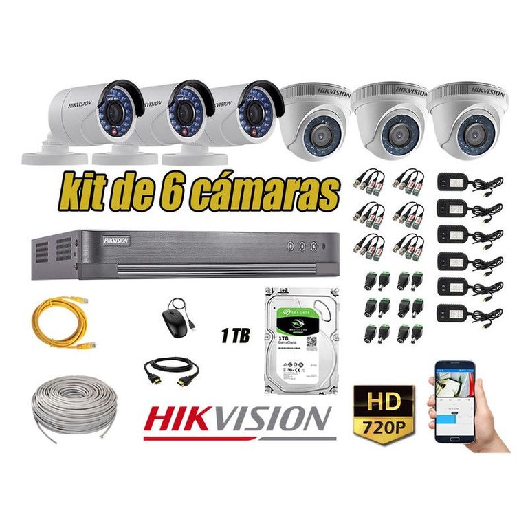 CÁMARAS SEGURIDAD KIT 6 HD 720P + DISCO 1TB COMPLETO P2P