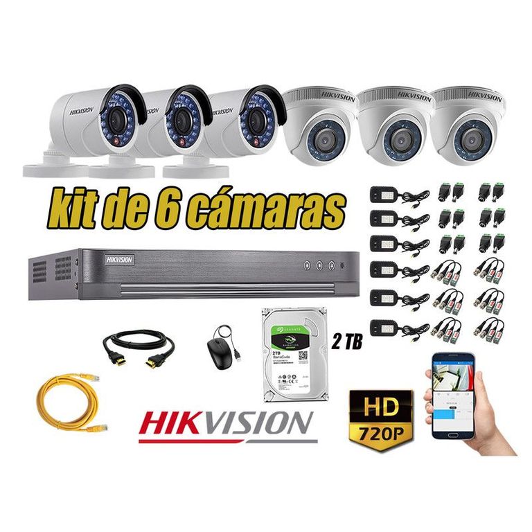 CÁMARAS SEGURIDAD KIT 6 HD 720P + DISCO 2TB P2P HDMI