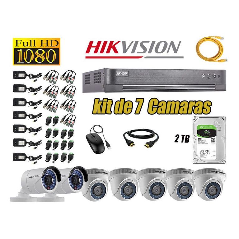 CÁMARAS SEGURIDAD KIT 7 FULL HD 1080P + DISCO 2TB P2P