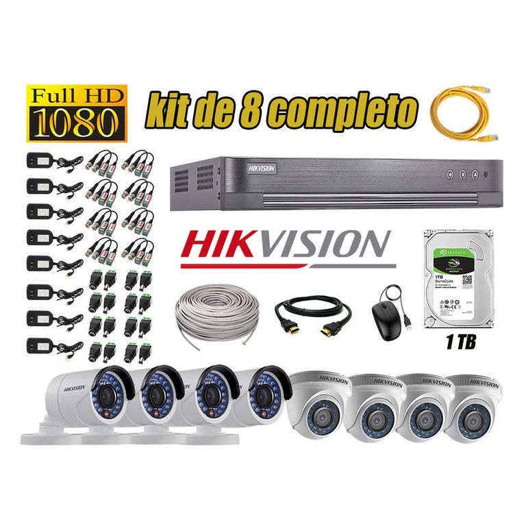 CÁMARAS SEGURIDAD KIT 8 FULL HD 1080P + DISCO 1TB COMPLETO